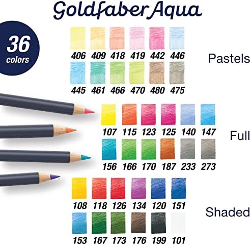 Faber-Castell Goldfaber Aqua Watercolor Pencils Gift Set - 36 Count, 12 Pastel and 24 Standard Colors, Water Coloring Pencils for Adults
