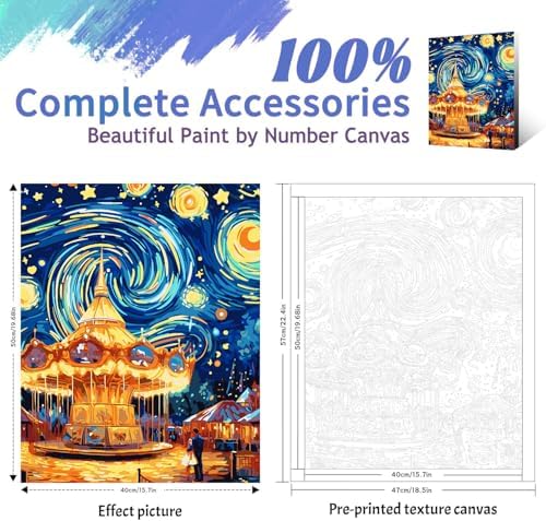 Yunnuo Paint by Numbers Kit for Adults Beginner,Paint by Number Canvas Starry Night,Couples in Amusement Parks Painting by Numbers,Suitable for Home Decor & Gift 16” W x 20”L