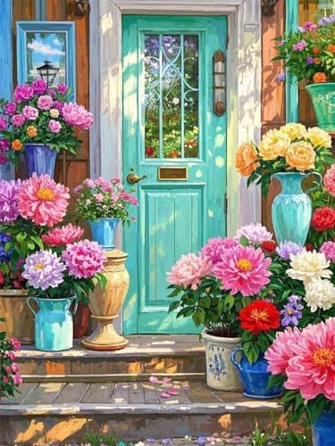 Garden Flowers Diamond Art Kits for Adults, Diamond Painting Kits for Adults for Beginners, DIY Flower Bed Diamond Dots Art Kits, 5D Full Round Drill Gem Art Painting Kits for Home Wall Decor, 12x16in