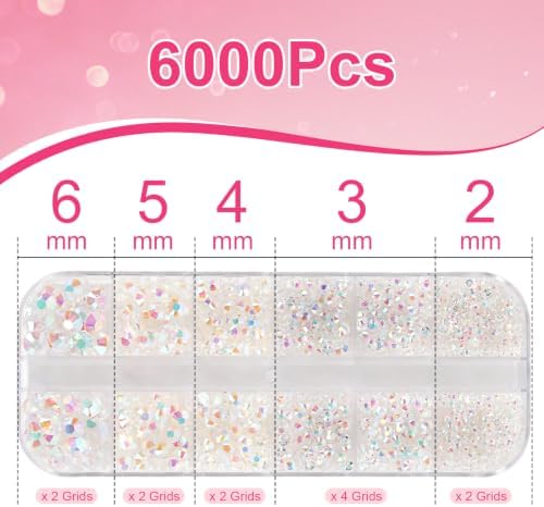 6000Pcs Resin Rhinestones for Crafting with 10ml B7000 Jewelry Glue, 1 Box Flatback Crystals Diamond (Transparent AB) for Bedazzling Crafts DIY Nail Art Non Hotfix Gems for Clothing Shoes Tumblers