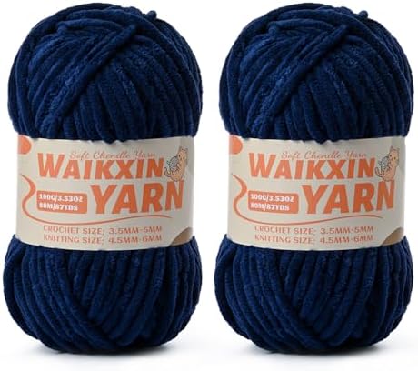 （2 Navy Blue） 2 Pack Super Soft Fuzzy Chenille Chunky Yarn for Crocheting, 200g (175yds) Velvet Fluffy Amigurumi Yarn for Hand Knitting Baby Blankets Weaving Craft