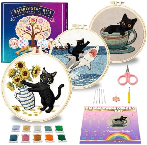Huacan Embroidery Kit for Adults Beginners with 3 Hoops & Gift Box