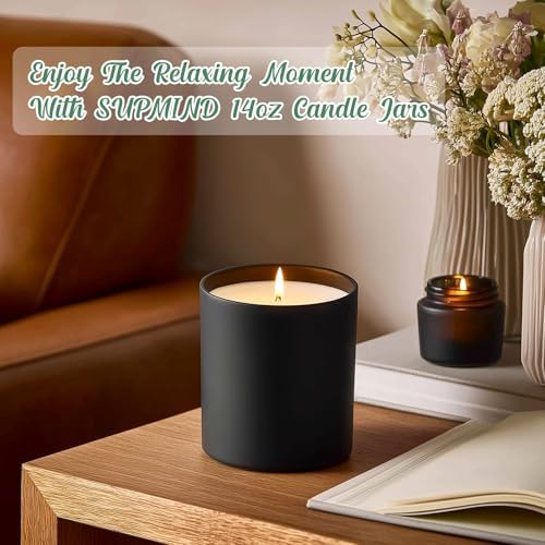 SUPMIND 12Pcs Candle Making Jars, 14 fl.oz Black Empty Glass Jars in Bulk