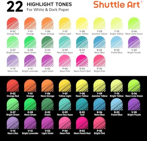 Shuttle Art Colored Pens, 22 Highlight Tone Colors Cute Journal Pens 0.6mm Fine Point Colored Gel Pens for Black Paper Adult Coloring Writing Drawing Journaling Note Taking School Office Home
