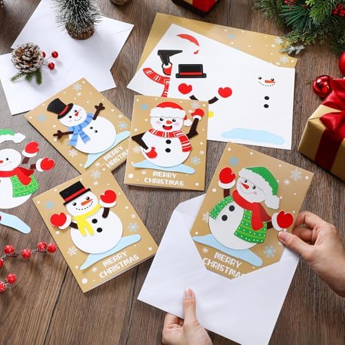 Dispowreath 24 Pcs DIY Christmas Card Making Kits with Envelopes DIY Christmas Craft Make Your Own Snowman Greeting Card Making Supplies for Holiday Xmas Party Decoration Favor