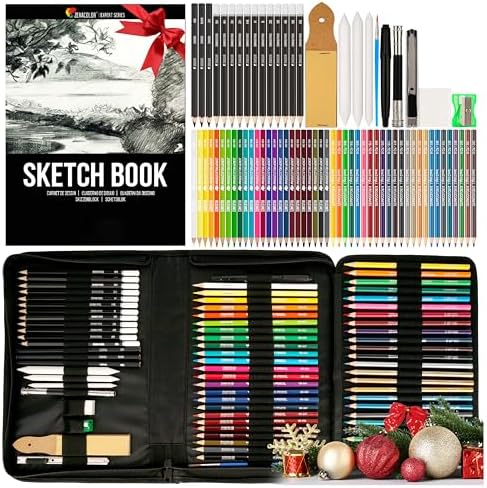 Zenacolor 74 Pack Drawing Kit with Drawing Pencils - Drawing Set for Sketching, Pro Sketch Art Supplies with Sketch Book, Colored, Graphite, Charcoal, Watercolor & Metallic Pencil for Adults and Kids