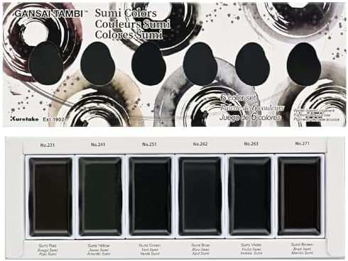 Kuretake Gansai Tambi SUMI COLORS, 6 colors set, Made in Japan