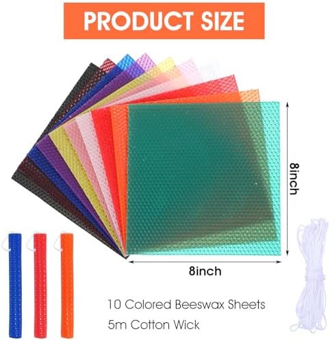 HOFURME 20 Pcs Beeswax Candle Making Kit, Natural Beeswax Sheets for Candle Making Rolling Kits (Bright Color, 8 x 8 inch)