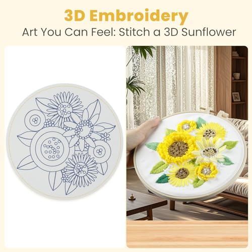 HTVRONT 3D Sunflower Embroidery Kit for Beginners