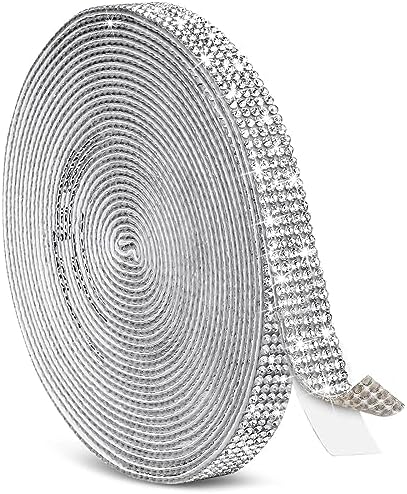 5 Yards Self Adhesive Rhinestone Ribbons, Sliver Rhinestone Strips, Diamond Crystal Rhinestone Ribbon Roll Stickers Glitter Bling Ribbons Rhinestones for Crafts Fabric Car Shoes Décor