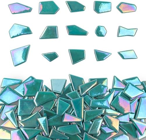 Youway Style Iridescent Teal Glass Mosaic Tiles for Crafs Bulk,200g Broken Stained Glass Pieces for Crafts DIY Mosaic Making Art Decor