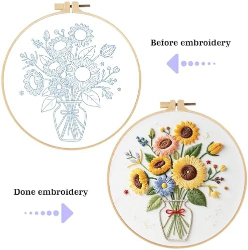 spicssa Embroidery Kit for Beginners, Hand Needlepoint Kits for Adults with Pre-Stamped Patterns, 7.8-Inch Hoop, Threads & Needles, Step by Step Instructions