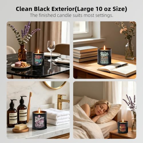 12 Pack Inspirational Black Candle Tins with Lids, 10 oz Empty Metal Tin Jars for Candle Making, Decorative Containers for DIY Crafts, Gifts & Small Business