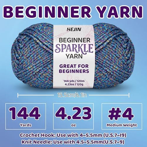 120g Laser Blue Sparkle Yarn for Crocheting and Knitting