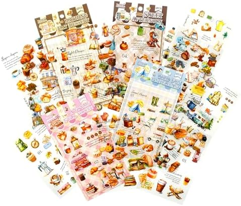 Vintage Food Stickers for Scrapbooking – 320+ Transparent PET Dessert, Coffee, Cake & Bread Stickers for Journaling, Junk Journal Supplies, Kids DIY Crafts, Baking & Camping Decoration