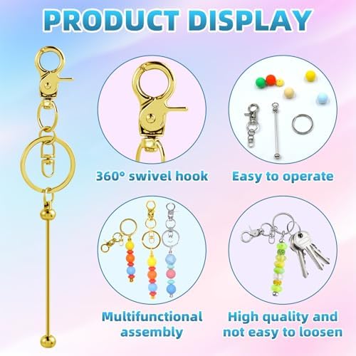 40 Pcs Beadable Keychains Bulk Kit – DIY Keychain Making Supplies with Metal Blanks for Crafts, Jewelry, Charms, Custom Projects – Blank Chain Bars for Beaded Keychain Design (Gold + Silver)