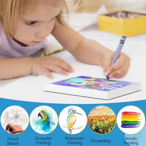 ESRICH Mini Canvases for Painting, 4x4In Canvas in Bulk 100 Pack, 2/5In Profile Small Square Canvas, Blank Canvases are Great for School Projects and Kids Birthday Parties, Home Decor Project.