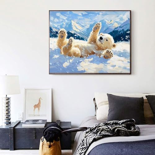 Jiqinsiye Polar Bear Paint by Numbers Kits for Adults,Animal DIY Painting Kit on Canvas, Color by Numbers,Large Adult Paint by Number for Wall Decor and Gifts