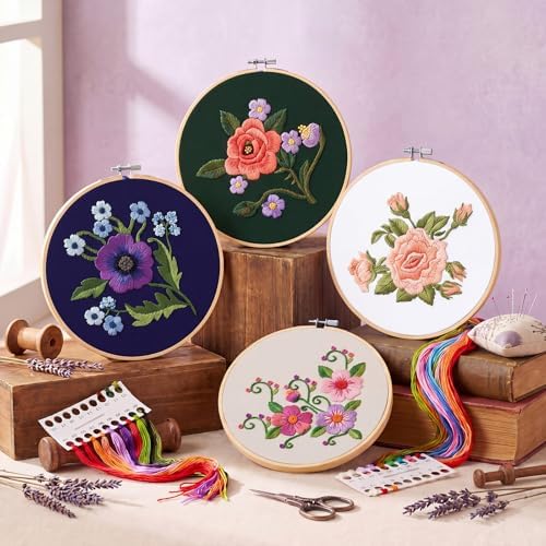 Tioncy 8 Sets Mexican Embroidery Napkins Kit Servilletas para Bordar a Mano Including Mexican Napkin Bamboo Hoop Color Threads and Needles for Beginners Adults DIY Hand Craft Gift (Multicolor)