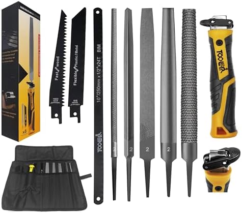 TOOLAN: File Set, File & Saw Set. metal file,metal files tools for steel,Professional Steel File Triangle/Flat/Half-Round/Round Files for MetalWoodPlastic,Woodworking, Blade Quick Change Mechanism