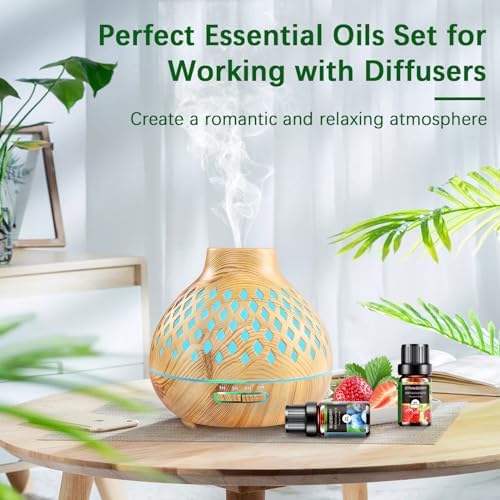 Fruity Essential Oils Set - 6x10ML Fruit Fragrance Oil for Diffuser, Aromatherapy, Candle Making - Strawberry, Cherry, Blueberry, Mango, Coconut, Watermelon Scented Oil