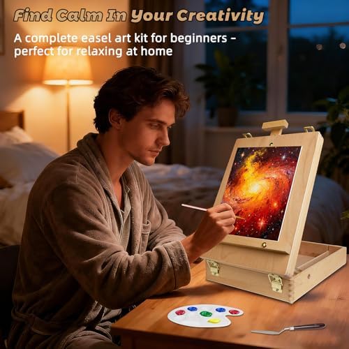 Portable Tabletop Easel Set 36-Piece Acrylic Paints Brushes Canvas DIY Pad