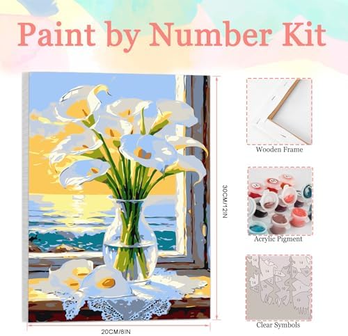 Auremi Flower Paint by Number Kits with Framed, DIY Flower Paint by Number Canvas for Adults, Easy Acrylic in Canvas with Brushes for Decor 20x30cm
