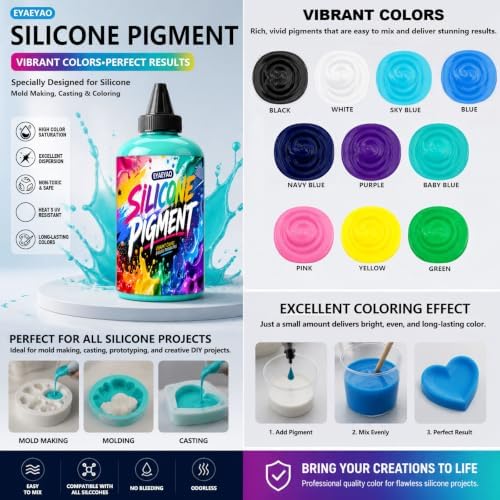 EYAEYAO Silicone Rubber Pigment - Black Paste Silicone Coloring Dye for Mold Making, Molding and Casting - Vibrant Color Pigment for Epoxy Resin Molds Making, Statues DIY Crafting (Black, 3.5 oz)
