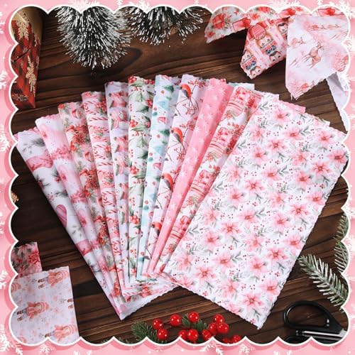 Hunnmingre 20 Pcs 10x10'' Pink Christmas Winter Quilting Fabric Square