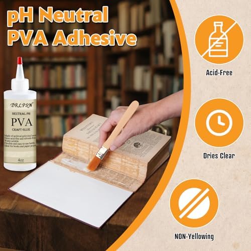 PVA Glue Book Binding, PH Neutral PVA Adhesive, Professional-Grade Strength Acid-Free Book Glue, Dries Clear & Remains Flexible, Used for Book Repair, Framing & Crafts | Safe for Paper (4 oz)