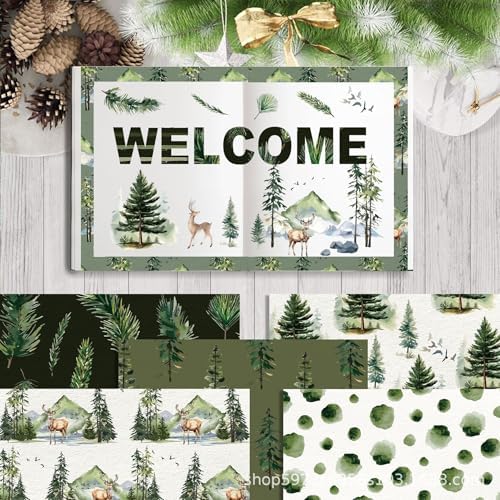 12inch Christmas Scrapbook Paper Forest Animals Patterned Paper,Double-sided Elk Deer Hedgehog Green Leaves Scrapbook Papers,DIY Decopodge Papers, Journal Scrapbooking Supplies, Card Making Supplies .