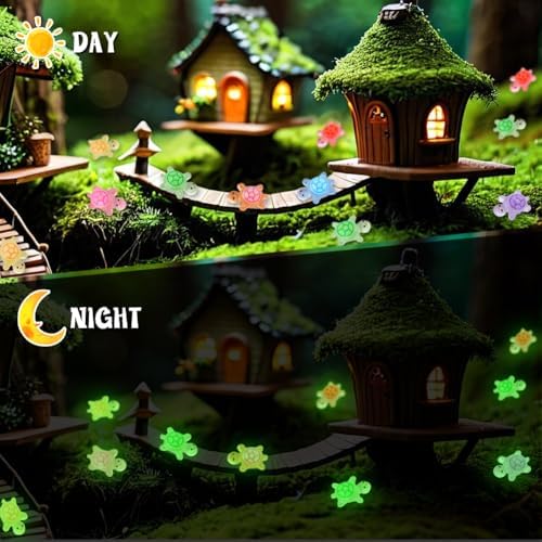 200 Pcs Mini Resin Turtles Glow in the Dark Sea Animals for Dollhouse Decor | Tiny Sea Turtle to Hide Small Luminous Figures Miniature Plastic Animal for Fairy Garden Micro Landscaping Home Decor Crafts