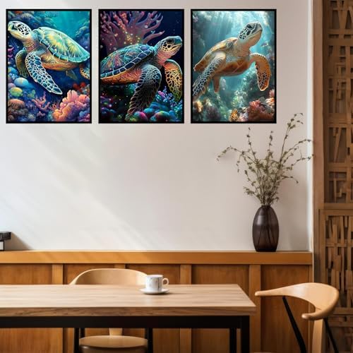 Benjenes 3PCS Sea Turtle Diamond Art Kits for Adults, Diamond Painting Kits