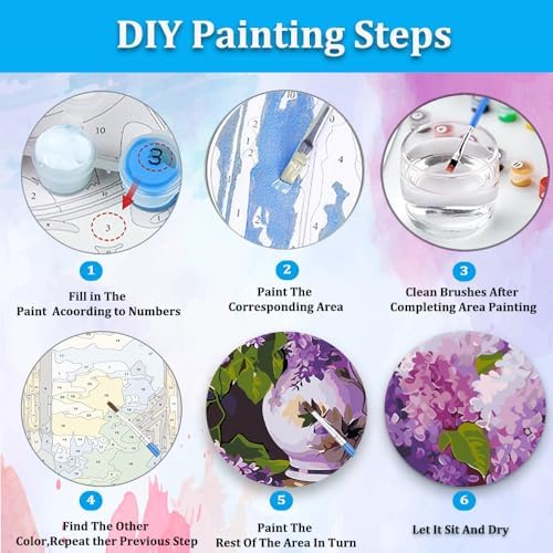 Artunion Blue Lilac in a Vase Paint by Numbers Kit for Adults,Purple Flower Paint by Number Kits, DIY Acrylic Painting Paint by Number Kits on Canvas Arts Craft for Home Wall Decor 16x20 Inch