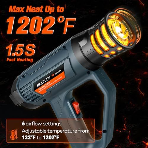 WRAPXPERT Heat Gun for Vinyl Wrap/Window Tint with Digital LCD 2000W 122℉-1202℉（50℃- 650℃) Variable Temperature Control Memory Function for Car Wrap, Crafts, Shrinking Tubing, Stripping Paint
