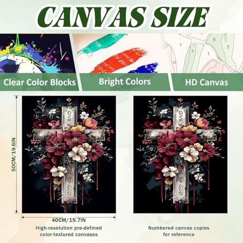 ICYANART Paint by Numbers Kit for Adults Beginner Cross Number Painting | Cross Paint by Number for Adults Beginners, Acrylic Religion Painting by Numbers, Religion Paint by Numbers 16x20 In