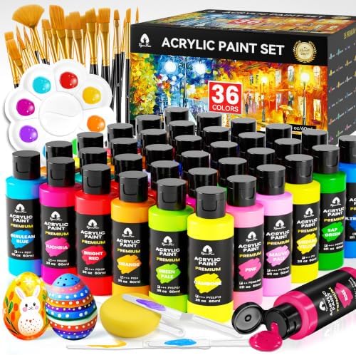 52 Pcs Acrylic Paint Set, 36 Colors 2oz/60ml Rich Pigments (Classic)