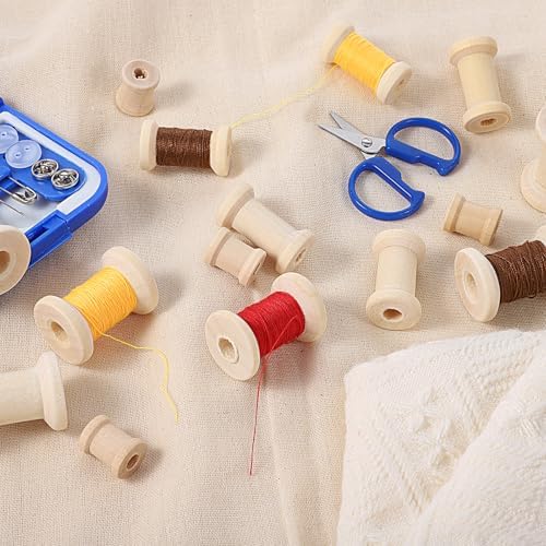 30 Pcs Wooden Spools, 3 Sizes Natural Wooden Spools for Crafts, Unfinished Empty Bobbins for Sewing Embroidery Machines, Wire Weaving, Thread Cord Ribbon Organizer, Arts Crafts DIY Textile Projects