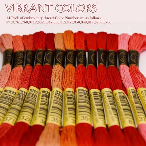 Premium Rainbow Color Embroidery Floss - Cross Stitch Threads - Friendship Bracelets Floss - Crafts Floss - 14 Skeins Six Strand Embroidery Floss Thread, Medium Melon Gradient