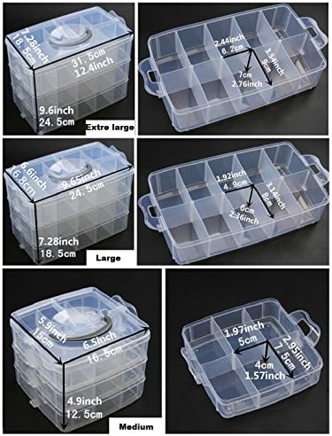 Kamay's Large 3 Tier Stackable Adjustable Compartment Slot Bead Craft Jewellery Tool Storage Organiser,Snap-lock Tray Container with 30 Compartments White