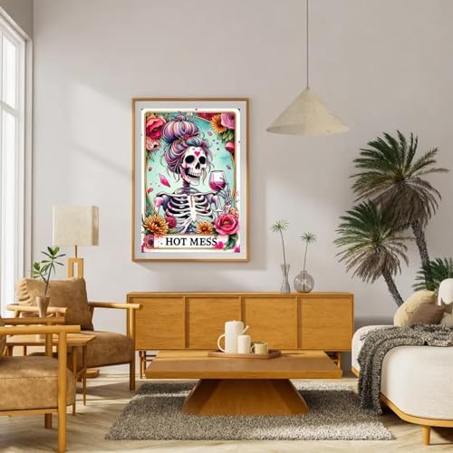GOUOYANA Paint By Numbers Kit for Adults-Skull HOT Mess Funny Canvas | Adult Paint by Number Kits on Canvas for Painting DIY Skull HOT MESS Painting Art by Numbers for Home Wall Art Gift12X16in