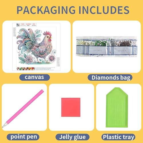 Bloomthread Diamond Painting Kits for Adults – Partial Drill Chicken Diamond Art Painting Kits for Holiday Gifts and Home Decor 12x12 Inches