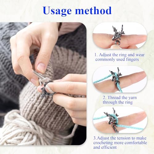 HUISUYTON Dragon Crochet Tension Ring for Finger, 4Pcs (Black)