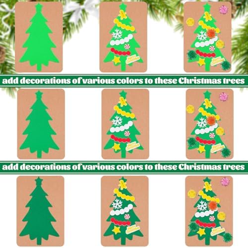 Whaline 420 Pcs Christmas Card Making Craft Kit with Xmas Tree Pom Pom Stickers & Envelopes Handmade Invitation Greeting Card Supplies for Holiday DIY Crafts Party Decor