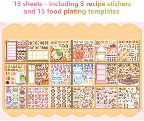 Girl's Japanese Kawaii Food Platter Scene Sticker Book, 18 Sheets DIY Sukiyaki Stickers, 3 Recipes + 15 Plating Stickers Book for DIY Scrapbooking Journaling Handbook Decoration