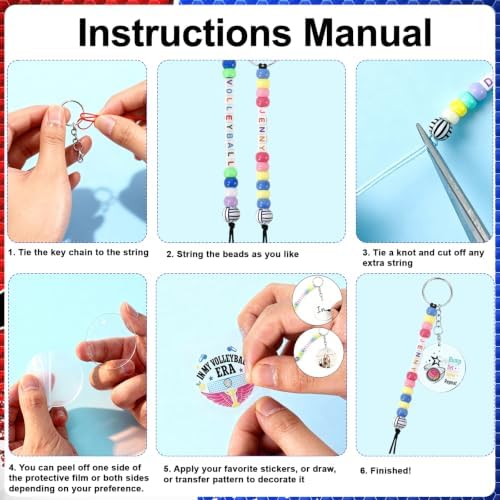 900Pcs 24 Sets Volleyball Keychain Making Kit, DIY Volleyball Crafts Gifts