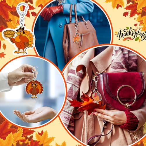 Trnayi 36 Pcs Thanksgiving Turkey Wood Keychain DIY Craft | Thanksgiving Turkey Wooden Keychain, Color Your Own Unfinished Craft, Blank Wood Painting DIY Craft, for Autumn Art Project