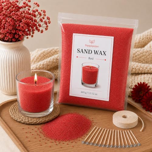 Sand Wax for Candle Making, 440g Refillable Candle Wax Sand, Red