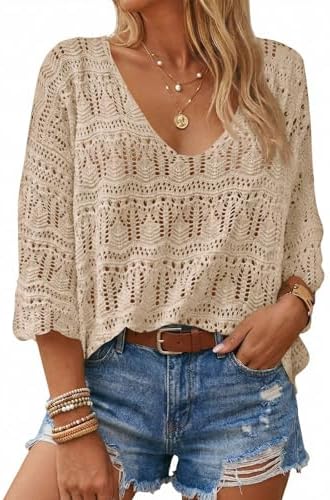 Saodimallsu Womens Crochet Cover Up Sweater Tops