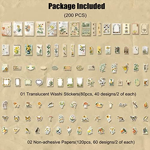 Esweny 200PCS Vintage Scrapbooking Supplies Kit for Journaling, Scrapbook Sticker Paper Pack for Junk Journal Planners Aesthetic Cottagecore Room Decor Wall Art Collage Album